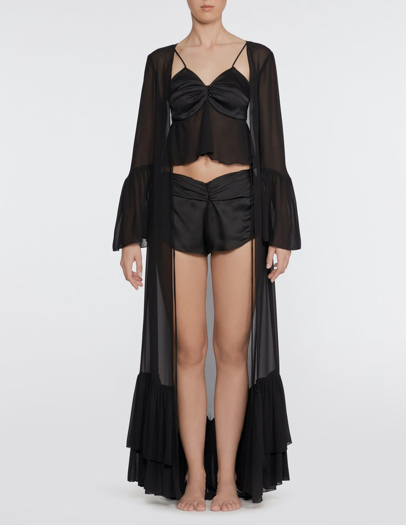 fleur-camisole-black-fleur-shorts-black-shanelle-robe-black-chiffon-satin-luxury-lingerie-loungewear-raine-designs